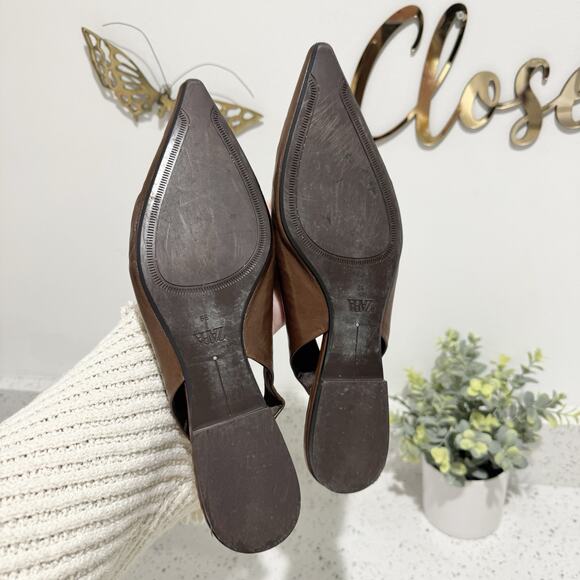 Zara Chocolate Brown Pointed Tow Faux Leather Slingback Flats 9 - Picture 5 of 5